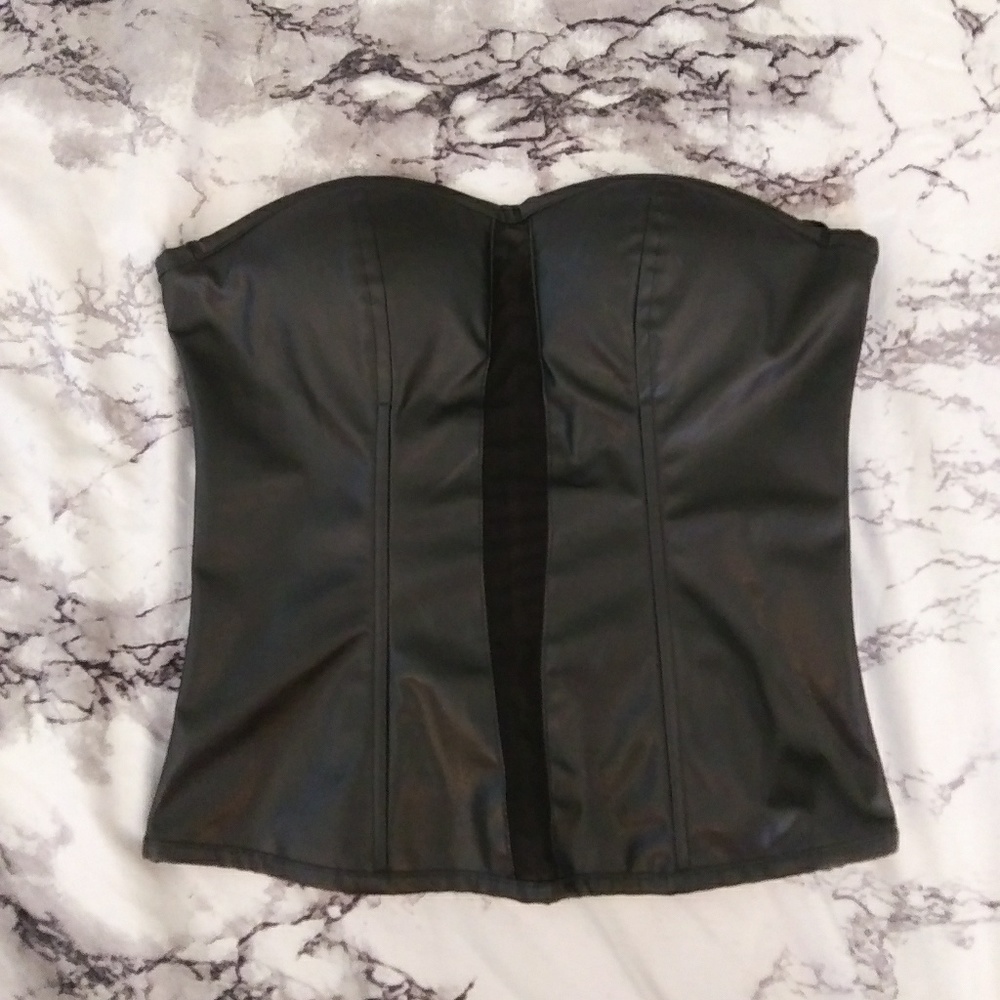 Strapless Faux Leather Bustier Top